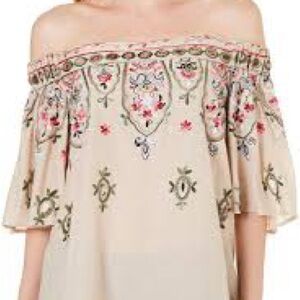 Democracy Beige Floral Off-Shoulder Blouse